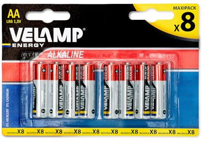Velamp Batteries Ministilo Alcaline 1,5 V – Format AAA – Lot de 8 pièces – Idéal pour contrôleur, jouets, lampes de poche et appareils électroniques, l'emballage peut varier