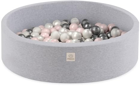 MISIOO Smart Bollbad Rund för Småbarn (Ljusgrå: Rosa-Wit Pärla-Silver/150 Bollar) 90x30cm