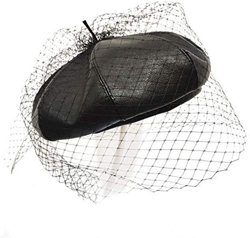 AHECZZ Hut,Faszinierende Hut Baskenmütze mit Schleier Schicht Frauen Mützen Cap OneSize Black