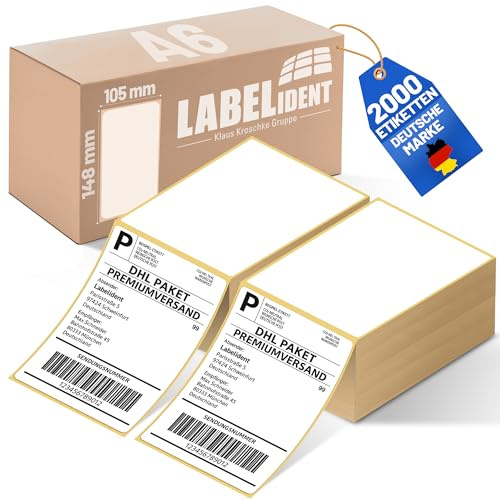 Labelident Versandetiketten (105 x 148 mm) I 2.000 Thermo-Etiketten I Selbstklebende Leporello Versandaufkleber | Falzetiketten für DHL, DPD, Fedex, GLS, Hermes, UPS