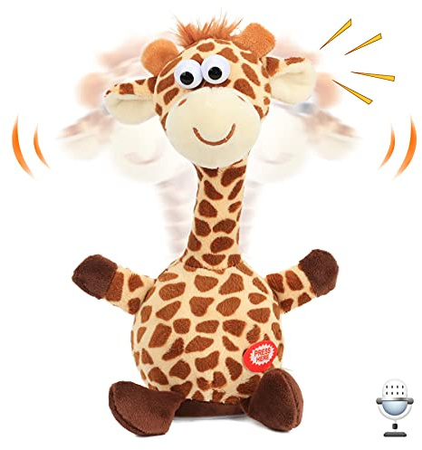 Hopearl Sprechende Giraffe Wiederholt Gesagtes Kopf Schüttelnd Elektrisch Interaktiv Animiertes Spielzeug Sprechendes Plüschtier Geburtstagsgeschenk für Kleinkinder, 24 cm