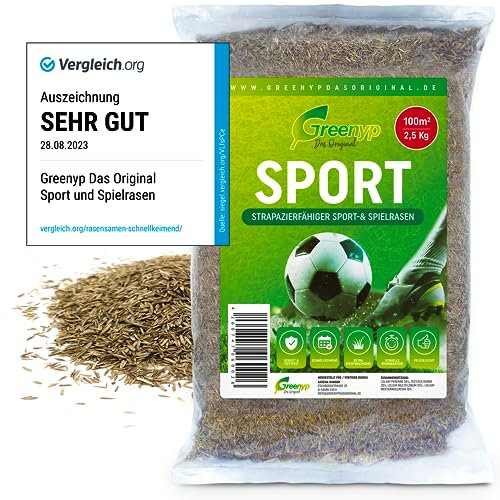 Greenyp® Sport I strapazierfähiger Sport-& Spielrasen I 2,5kg für 100m² I Sportrasen Grassamen Rasensamen Rasensaat Gras Nachsaat schnellkeimend