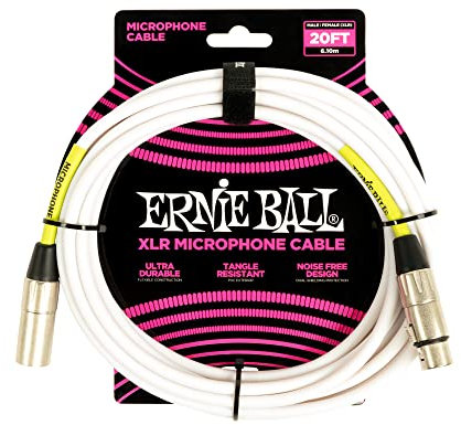 Ernie Ball 20' Male Female XLR Microphone Cable White