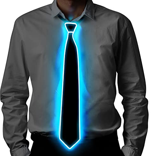 Ainiv LED Corbata para Hombre, Light Up Luminous Neckties con Cable de Alimentación, 3 Modos de Parpadeo, Ajustable, con Cremallera, para Fiestas, Bares, Halloween, Escuela (Azul)