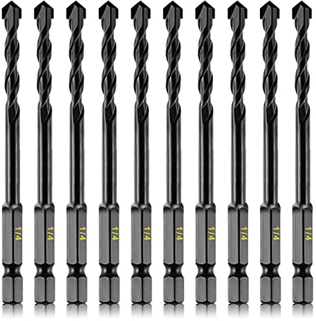 DKIBBITH 10 Piece 1/4'' Masonry Drill Bits Set, Concrete Drill Bits Set 6mm for Concrete, Stone, Glass, Brick, Tile, Plastic and Ceramic, with 1/4'' Quick Change Hex Shank, Storage Case