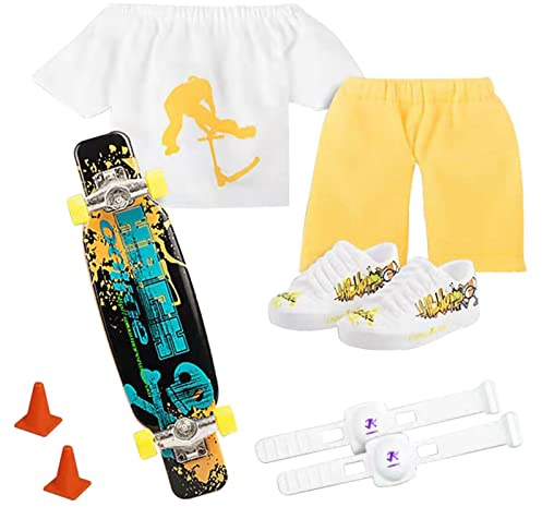 Sloane Mini Finger Skateboard Set - Mini Griffbrett Mit Finger Kleidung Finger Hosen Und Fingerboard Zubehör | Skatepark Skateboarding Spielzeug Für Kinder, Gelb