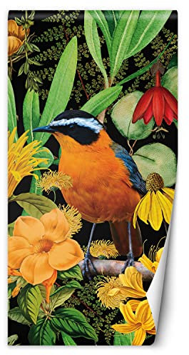 Feeby Türtapete selbstklebend Tropen Vogel Exoten 100x210 cm Türposter Türsticker Fototapete Wohnzimmer Schlafzimmer Kinderzimmer Büro Dschungel Blätter Blumen Natur Gelb