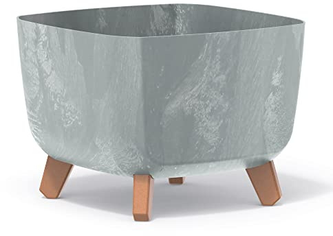 URBNLIVING Großer, quadratischer, niedriger, moderner Look, Blumentopf für drinnen und draußen, Gartendekoration, Holz-Optik, Beine (Beton)