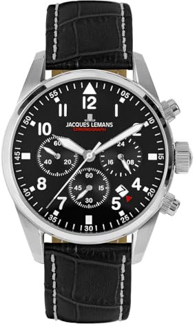 JACQUES LEMANS Herrenuhr Chronograph Barcelona Schwarz 42-2A