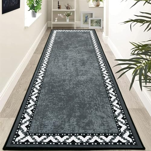 Non-Slip Carpet Runner for Hallways - 66 x 240 cm Low Pile Washable Runner Rug, Soft Hallway Runner for Kitchen, Bedroom, Entrance & Laundry, Grey Floor Mat