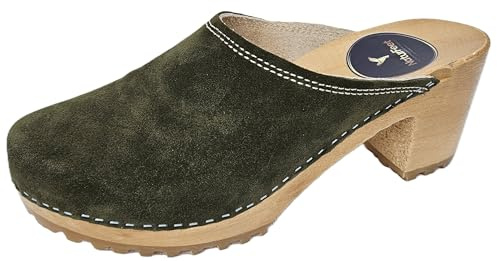 Moderne High Heels Holz Clogs Holz Pantolette Gr.37-38-39-40-41 Wildleder *Himmel Blau* oder GRÜN (Grün, 41)
