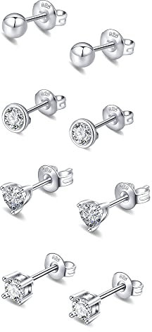 Sterling Silber Ohrstecker 4Pairs Ohrstecker Silber 925 für Damen Hypoallergen Ohrstecker Ohrringe Set für Damen kleine Schläfer Ohrringe für Mehrere Piercings
