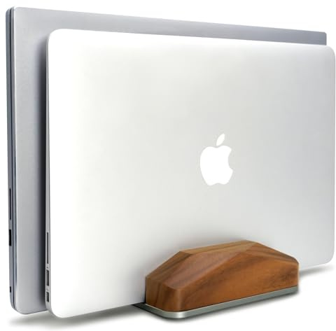 GEVO Vertical Laptop Stand, Wooden Dual Laptop Holder with Adjustable Aluminum Alloy Base laptop vertical stand for MacBook/Samsung/Dell/HP/ThinkPad/Surface/Chrome Book (Teal color)