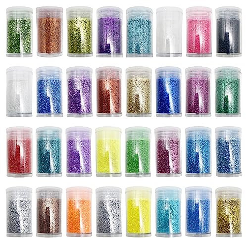 Feiner Glitzer, 32 Farben Glitzer Set, Glitzerpulver, Bastelglitzer, Festival Glitzer Basteln, Bastel Glitzer, Gel Glitzerpulver Glitzerstreuer zum Basteln, Karten Herstellen, Dekoration