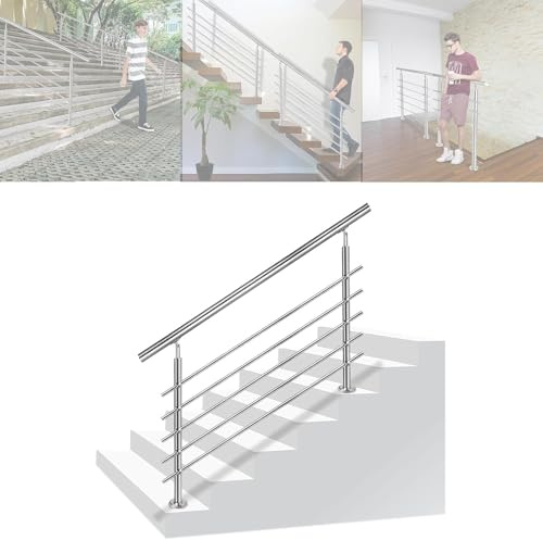 LARS360 120cm Handlauf Geländer Treppengeländer Ø 42 mm Geländerstäben aus Edelstahl 5 Querstreben Terrassengeländer Bodenmontage Bausatz Treppen für Drinnen Draußen Treppen Balkon Brüstung