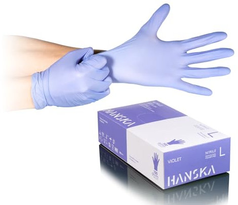 HANSKA 100 Guanti Monouso Nitrile Viola - Senza Polvere - Usa e Getta- Ambidestri - Non Sterili - Base di Gomma - Adatti per Ambiti Medici, Manipolazione degli Alimenti (100, L)