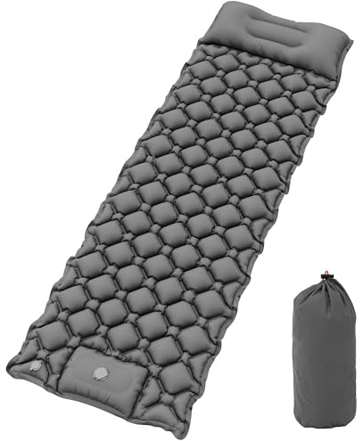 YITAHOME Isomatte Selbstaufblasend Ultraleichte Camping Luftmatratze mit Eingebaute Pumpe und Kissen, Camping Matratze mit Fußpumpe und Tragetasche für Outdoor, Camping, Reisen, Wandern (Dunkel Grau)