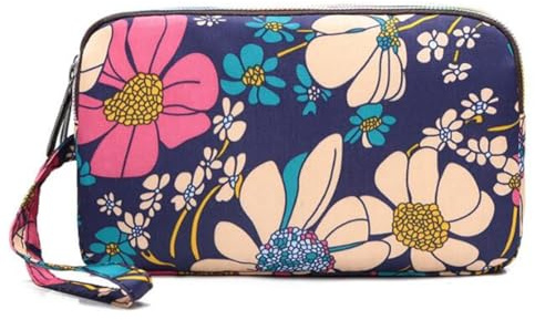 3 Zipper Women Waterproof Purse Cell Pouch Handbag Wallet Wristlet Bag Women's Fabric Coin Purse Bag Mobile Wallet Clutch Bag Handbag with Wrist Belt