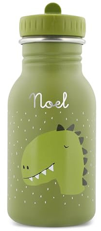 Trixie Baby Personalisierte Dino Kindertrinkflasche (350ml) aus rostfreiem Edelstahl mit Namen für Mädchen und Jungen - Auslaufsicher & kinderfreundlich