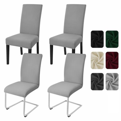 Yugarlibi Dining Chair Covers Set of 4 Stretch Chair Slipcovers Swing Chair Elastic Removable Dining Room Chair Covers Reusable Washable Chair Protector for Hotel Banquet Ceremony (Light Grey, 4 pcs) | Chair Covers for Dining Chairs 4, Elastic Chair Slipcovers, Washable Chair Covers for Dining Room Kitchen Banquet Ceremony