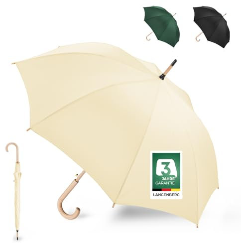 LANGENBERG Stockschirm Sturmfest aus hochwertigem Bambus - Großer Regenschirm mit Ø105 cm Spannweite und automatischer Öffnung - Stockschirm Herren und Damen - Stockregenschirm (Natur)