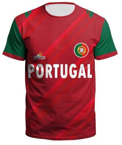 YuanDiann 2024 Europea/America Calcio Coppa Magliette Tifosi Fare Il Tifo Sport Casual Uomo Donna Bambini Bandiera Nazionale Stampa Manica Corta Asciugatura Veloce T Shirt Portogallo 2# M