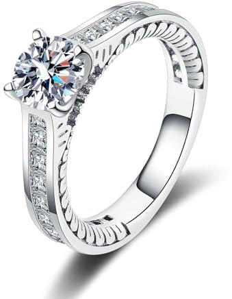 KnSam 585 Weiß Gold Pärchen Ringe, 1ct Labor Erstellt Diamant Partnerringe Klassiker Rund Design, 14K Hochzeitsring Echt Goldschmuck für Damen, Gr.56 (17.8)