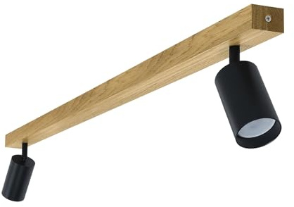 LED Wood Deckenstrahler 2 Flammig Schwenkbar - Handgefertigte Spots Deckenleuchte Modern aus Eiche - Strahler Deckenlampe Holz - GU10 Spotlight Lampe Wohnzimmer (Ohne Glühbirne) - Länge 90cm