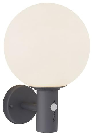 Wandlampe Außenleuchte Anthrazit Kugellampe wetterfest LED Hauswandleuchte, Bewegungsmelder Glas Edelstahl, LED 7W 806lm 2700K warmweiß, DxH 25x37 cm