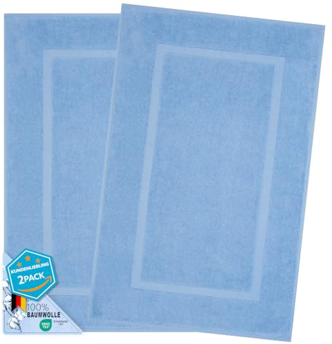 Hammetex Set med 2 badmattor, 51 x 86 cm, 100% bomull, 900 GSM, halkfri, tvättbar, absorberande, Oeko-TEX-certifierad, ljusblå