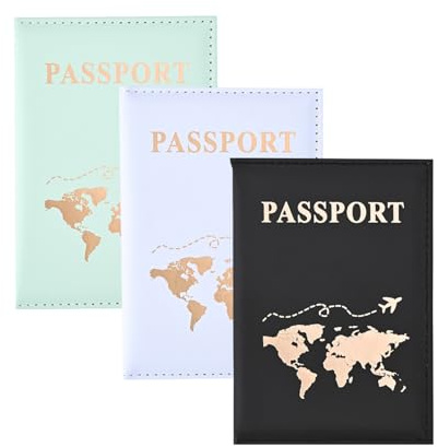 DHWEKU Funda Pasaporte, 3 Piezas Portadocumentos Viaje,Funda Pasaporte Español, PU Funda Pasaporte, para Viaje Accesorios para Hombre Mujer,Tarjeta de Crédito, Tarjeta de Embarque