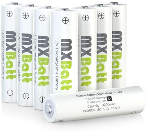 MXBatt Batterie Ricaricabili AA Nimh 1,2V 3200mAh Pile Ricaricabili AA ad Alta Capacità, 8 Pezzi per Macchinine, Telecomandi ed Elettrodomestici