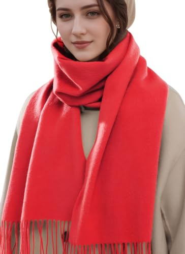 MEDUOLA Femmes Automne Hiver Echarpes Rallonge Châle Couleur Unie Foulards à Franges Chaud épais (Rouge)