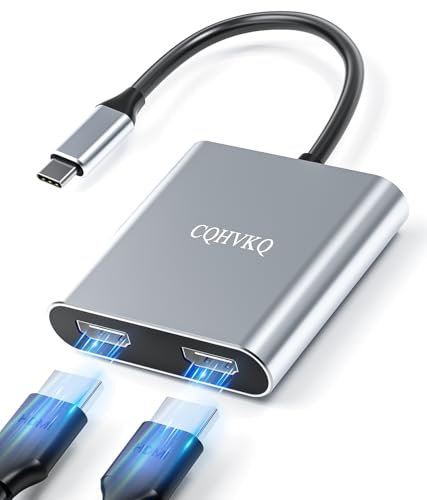 USB C to Dual HDMI Adapter 4K@60Hz and Dual 4K@30Hz, Portable Type C to HDMI Splitter Extended Display for MacBook/LenovoYoga/Thinkpad, XPS, and More
