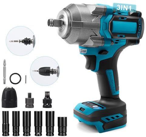 LMYDIDO 1200 Nm Akku Schlagschrauber für Makita 18V Lithium-Akku, Ohne Akku | Bürstenloser Motor, 1/2 Zoll Vierkant-Antrieb, mit 6 Stecknüsse und LED-Licht, für Radmuttern, Gerüstbau & Kfz-Wartung