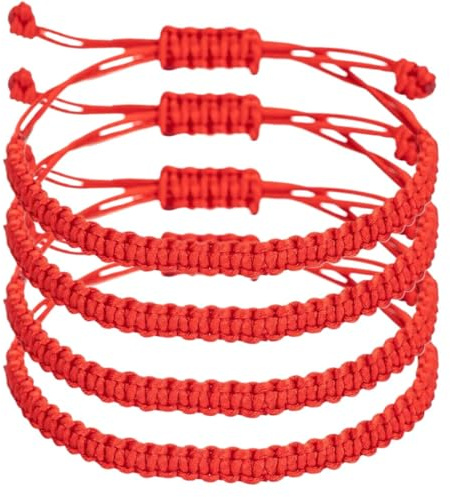 COYUN Pack de 4 Pulseras de Hilo Rojo, Genérico Pulsera Tibetana, Tejida a Mano, Amuletos de la Suerte, Pulsera Ajustable para Hombre y Mujer símbolo de la Amistad y el Amor