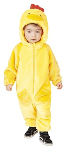 Rubies Disfraz Pollito con sonido para niños y niñas, Jumpsuit con capucha, cola y caja de sonido, Trajes disfraces animales infantiles para Carnaval, cosplay y Fiestas
