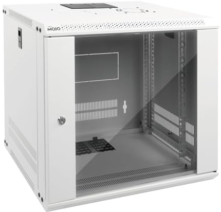 Tecmojo 9U 450mm Depth Wall Mount Server Cabinet IT Network Rack Enclosure Lockable Door and Side Panels White, Standard Glass Door, for 19 IT Equipment, A/V Devices, White, Flat Package