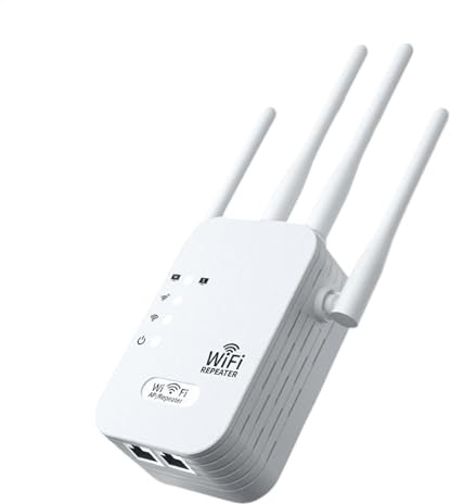 Booster de Internet, repetidor inalámbrico - 1200Mbps WiFi Range Extender | Enrutador de Red de 4 Puertos con Puerto Gigabit Ethernet, Banda Doble 5GHz/2.4GHz para el hogar