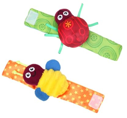 HEALSOPTHY 2 Stück Handgelenksrassel aus Textil für Neugeborene Leichtes Babyspielzeug mit Lustiger Form Sicher und Pädagogisch als Trostpuppe und Aktivitätsspielzeug