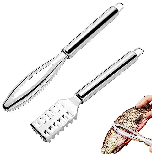 2 Pieces Fish Scaler Tool, Stainless Steel Skin Remover Fish Scaler Brush with Handle Kitchen Cleaning Tools(Sliver)