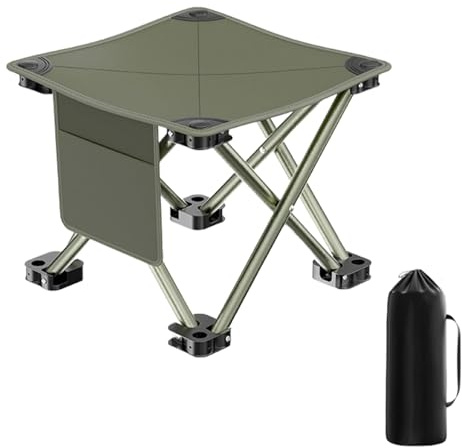 BTIUGYI Tabouret de Camping, Tabouret Pliant Portable avec Sac de Rangement, Siège Pliable et Léger Tabouret Pliant Pliable pour Adultes pour Voyage Randonnée, Jardin, Pêche, Plage (Vert armée, 33CM)
