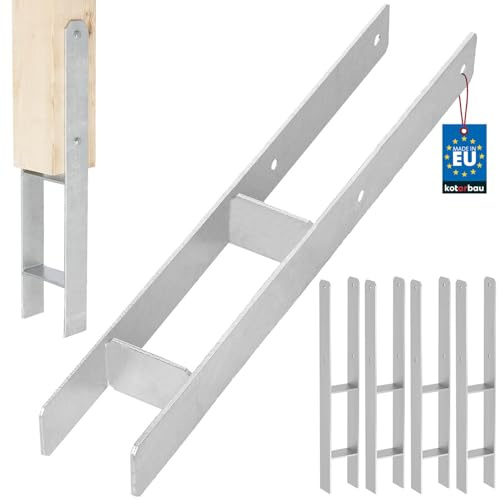 KOTARBAU® 4 Stk. H-Pfostenträger zum Einbetonieren 80 mm / 600 mm H-Anker aus galvanisch verzinkter Stahl Silber Pfostenanker Balkenschuhe Stützenfuß Pfostenschuh mit Betonanker Stahlträger Stahlanker