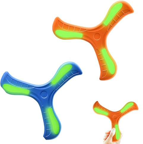Jyinelx 2Pcs Children's Boomerang, Easy-to-Throw Boomerang for Kids, Outdoor Flying Saucer Toys, Frisbee for Kids for Outdoor, Picnic, Beach Parent-Child Interaction Toy Boomerangs (Orange, Blue)