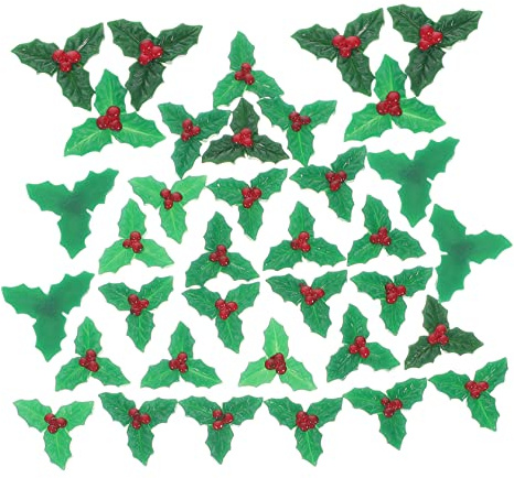 BESTonZON 30pezzi Pz Decorazioni Resina Foglie Agrifoglio Bacche per Alberi Natale Ghirlande Accessori Fai da Te Oggetti Scena Foto Regali Familiari Amici