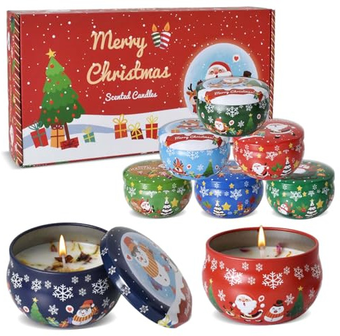 Zimoer 8 Pezzi Regalo Candele Profumate di Natale, 8 Fragranze Candele Aromaterapia in Cera di Soia per Decorazioni Natalizie e Arredo Casa, Regali di Natale per Donne, Amici e Famiglia