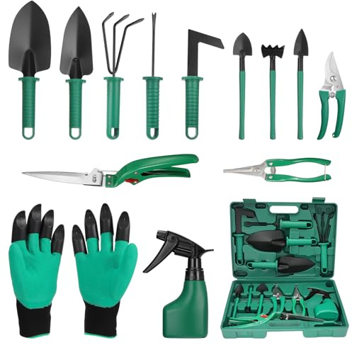 Moendergo 13 Teiliges Gartenwerkzeug Set , Bonsai Werkzeuge zum Graben,Gartenhandschuhe, Pflanzen, Schneiden, Bonsai Starter Werkzeuge Set für Bonsai Einsteiger