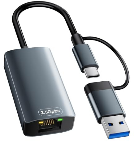 Adaptateur Ethernet USB C,Adaptateur USB Ethernet,2500Mbps 2-en-1 USB-c ethernet,2.5Gbps Adaptateur RJ45 USB,Thunderbolt vers RJ45 Réseau LAN Compatible avec iPad/iPhone/MacBook/Surface/Windows/Linux
