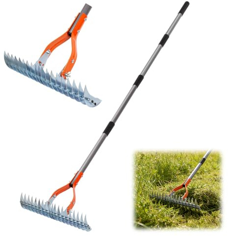 Vertikratta med handtag, justerbar vertikal kratta, markräfsa för rengöring av dött gräs med 170 cm justerbart handtag, avtagbar vertikal räfsa för trädgård, gård och gräsmatta skötsel