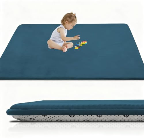 RxueSug Alfombra Bebe Acolchada Plegable Lavable, Tapete Bebé de Espuma Actividades Infantil, Manta Juegos Bebés para Parque y Suelo Antideslizante 60 x 150 cm x 2cm Azul Cielo